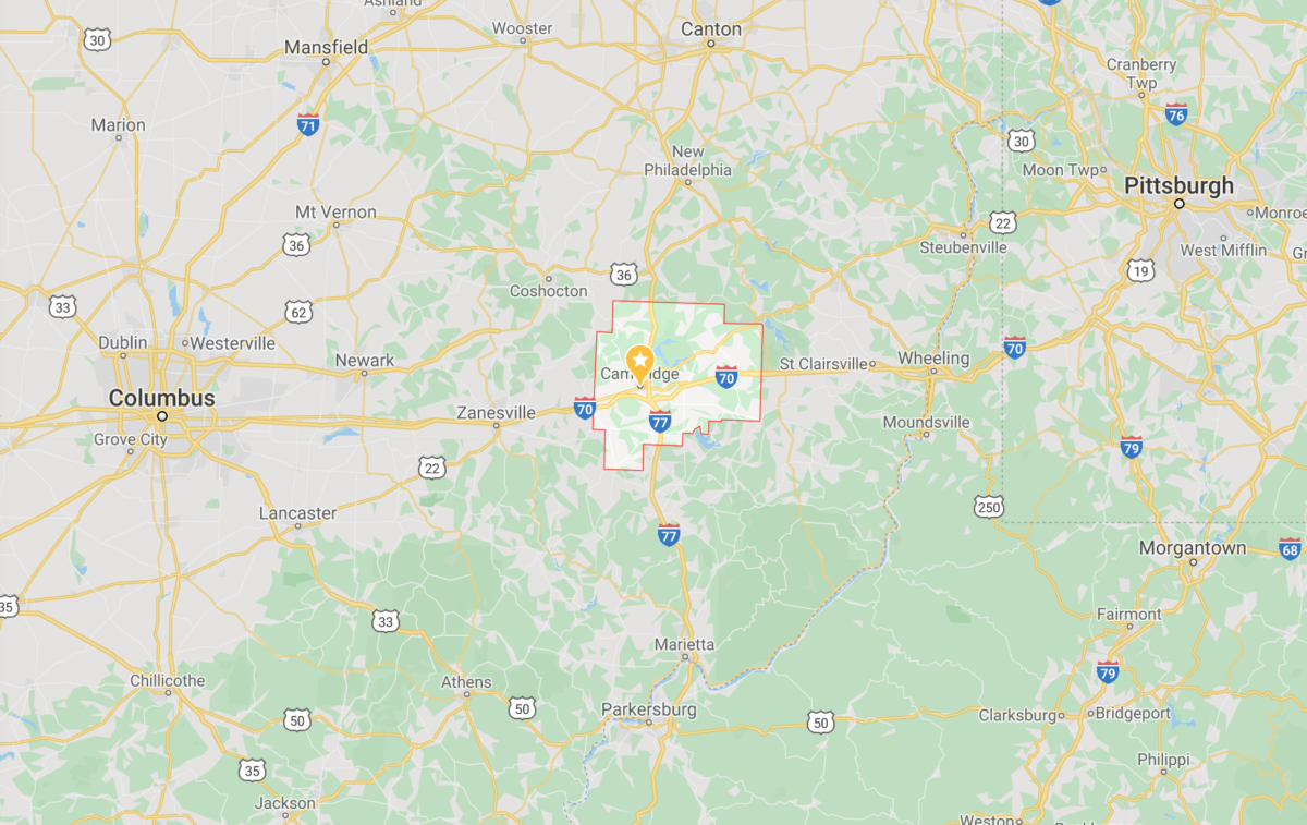 Cambridge Guernsey County Ohio Location